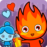 Redboy in a puzzle adventure game with Bluegirl