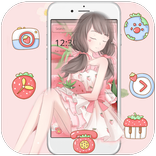 Pink Strawberry Girl Theme &amp; Lock Screen