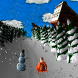 Girl on a sled. Snow slides.