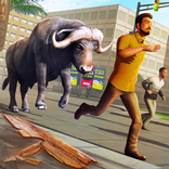 Angry bull attack city